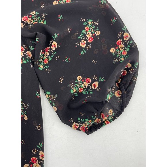 Guess Women's Sheer Short Sleeve Black Floral Peasant Boho Top Blouse Size XS - Picture 12 of 15